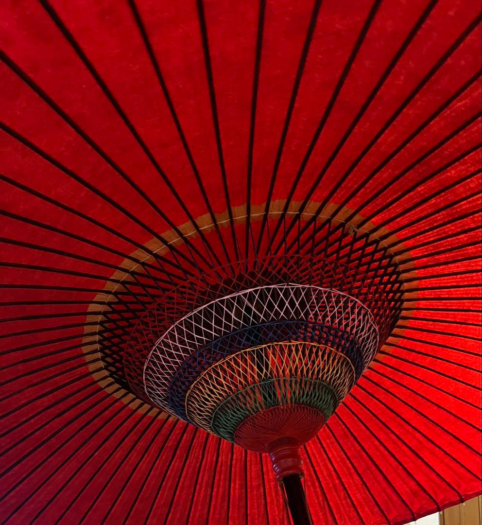 茶道具　野点傘　赤　袋と箱付き