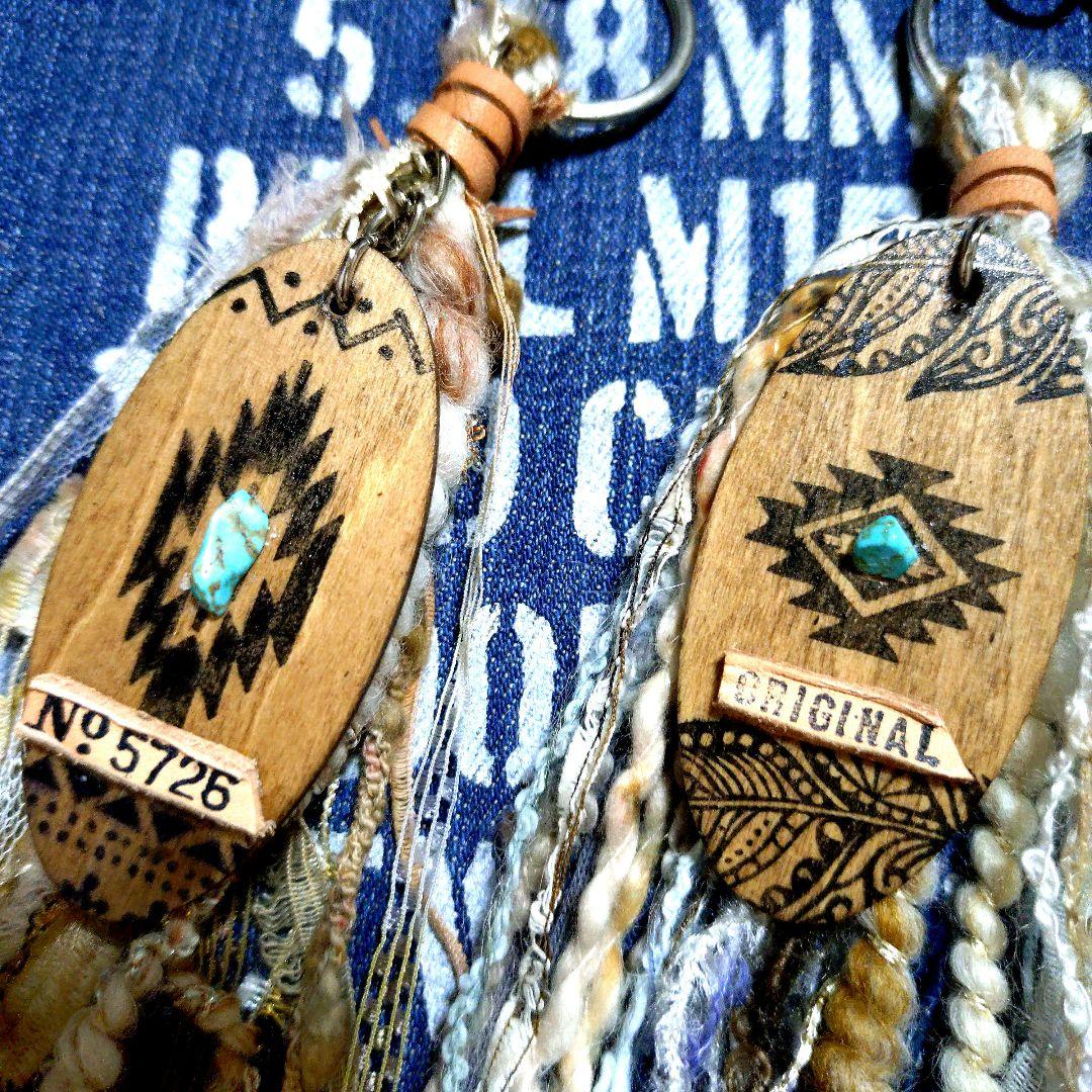 woodタグとタッセルのチャーム☆オルテガ•①☆2個セット