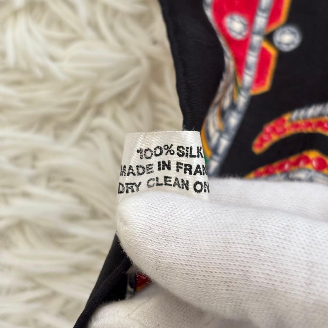 Cartier カルティエ シルクスカーフ 宝石 フラミンゴ モチーフ ブラック