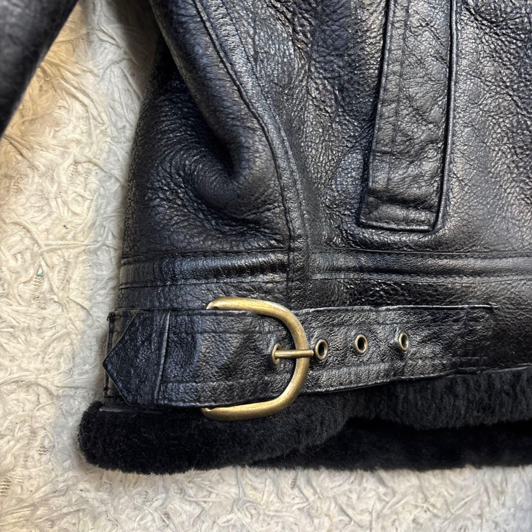 希少☆リアルムートン　羊革　ダブルライダース　ブラック　ボマー　レザー　Lサイズ