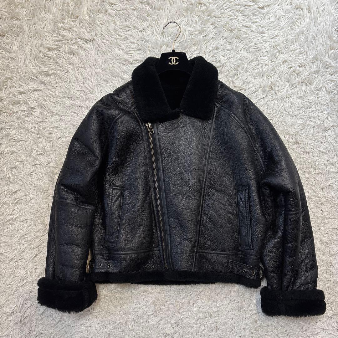 希少☆リアルムートン　羊革　ダブルライダース　ブラック　ボマー　レザー　Lサイズ