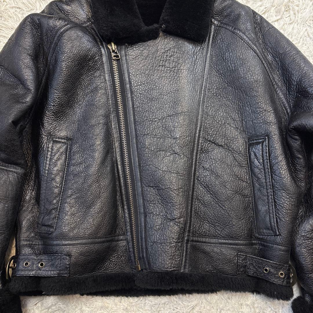 希少☆リアルムートン　羊革　ダブルライダース　ブラック　ボマー　レザー　Lサイズ