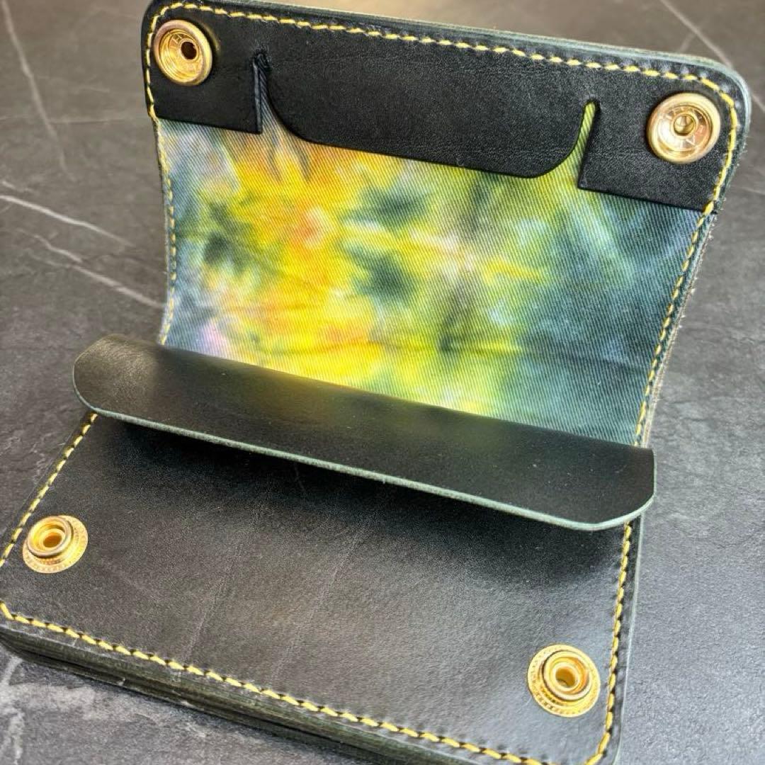 タイダイ　トラッカーウォレット　革財布　ハンドメイド　ミドルトラッカーウォレット