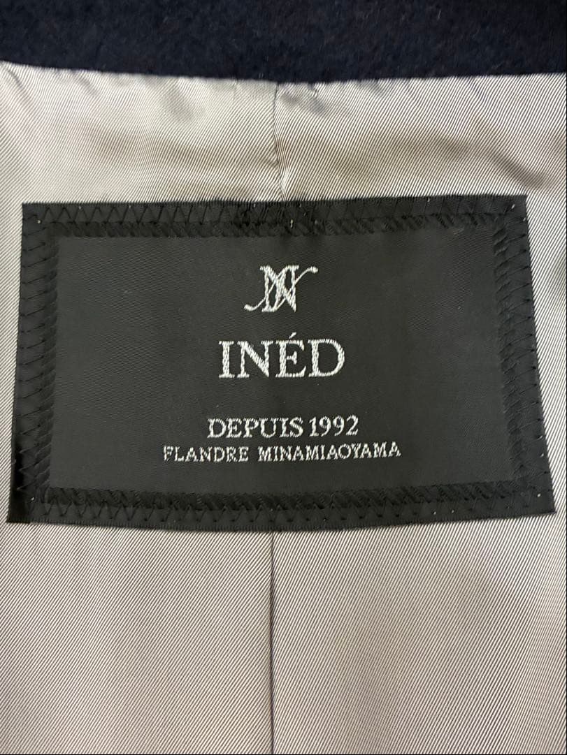 イネドINED 9号ネイビー濃紺カシミヤ100%ラップコート冠婚葬祭フォーマル