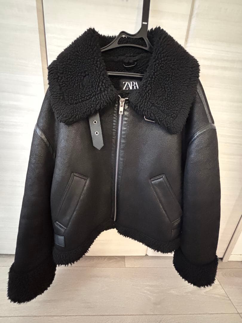 【美品】ZARA ブラック レザー ボアジャケット