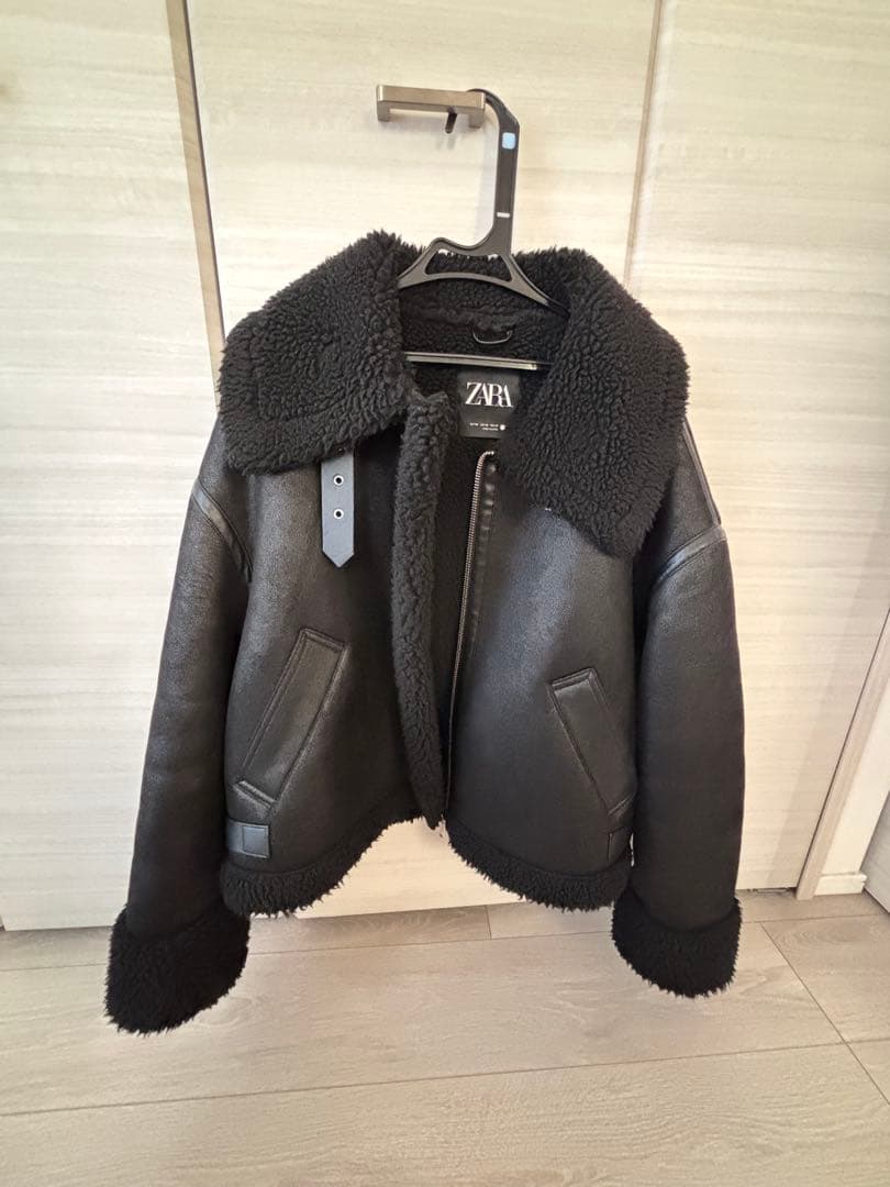 【美品】ZARA ブラック レザー ボアジャケット