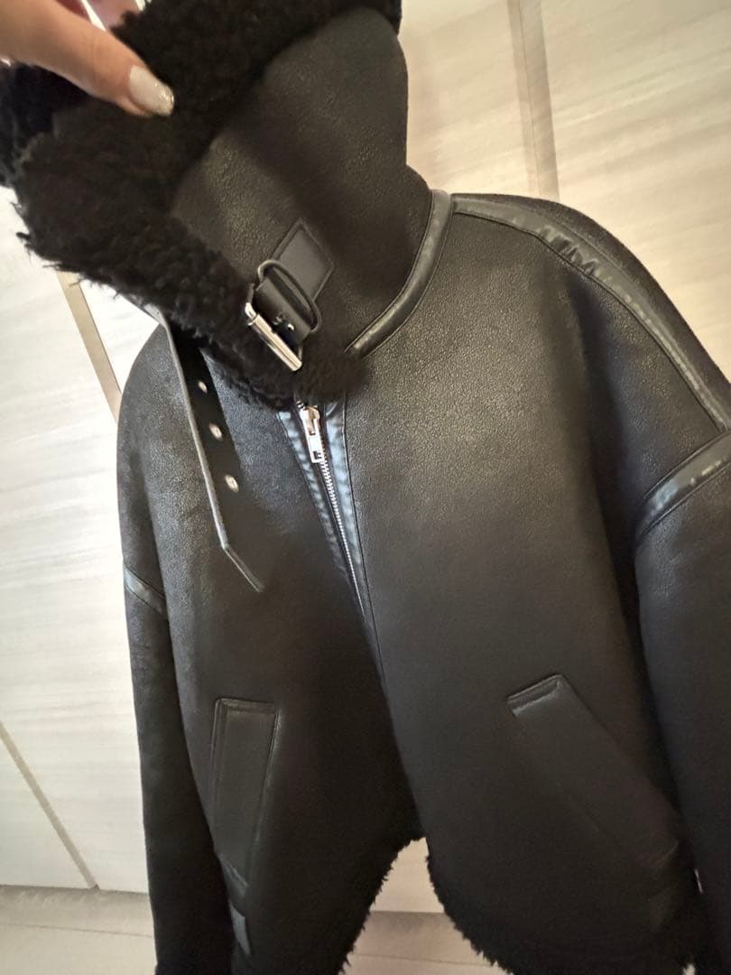 【美品】ZARA ブラック レザー ボアジャケット