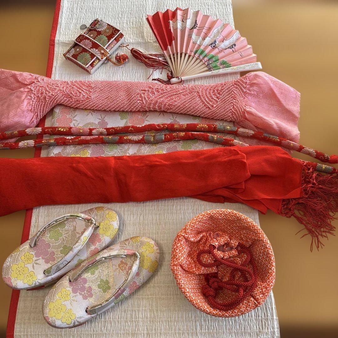 七五三　正絹　三歳着物十点セットおまけ付き