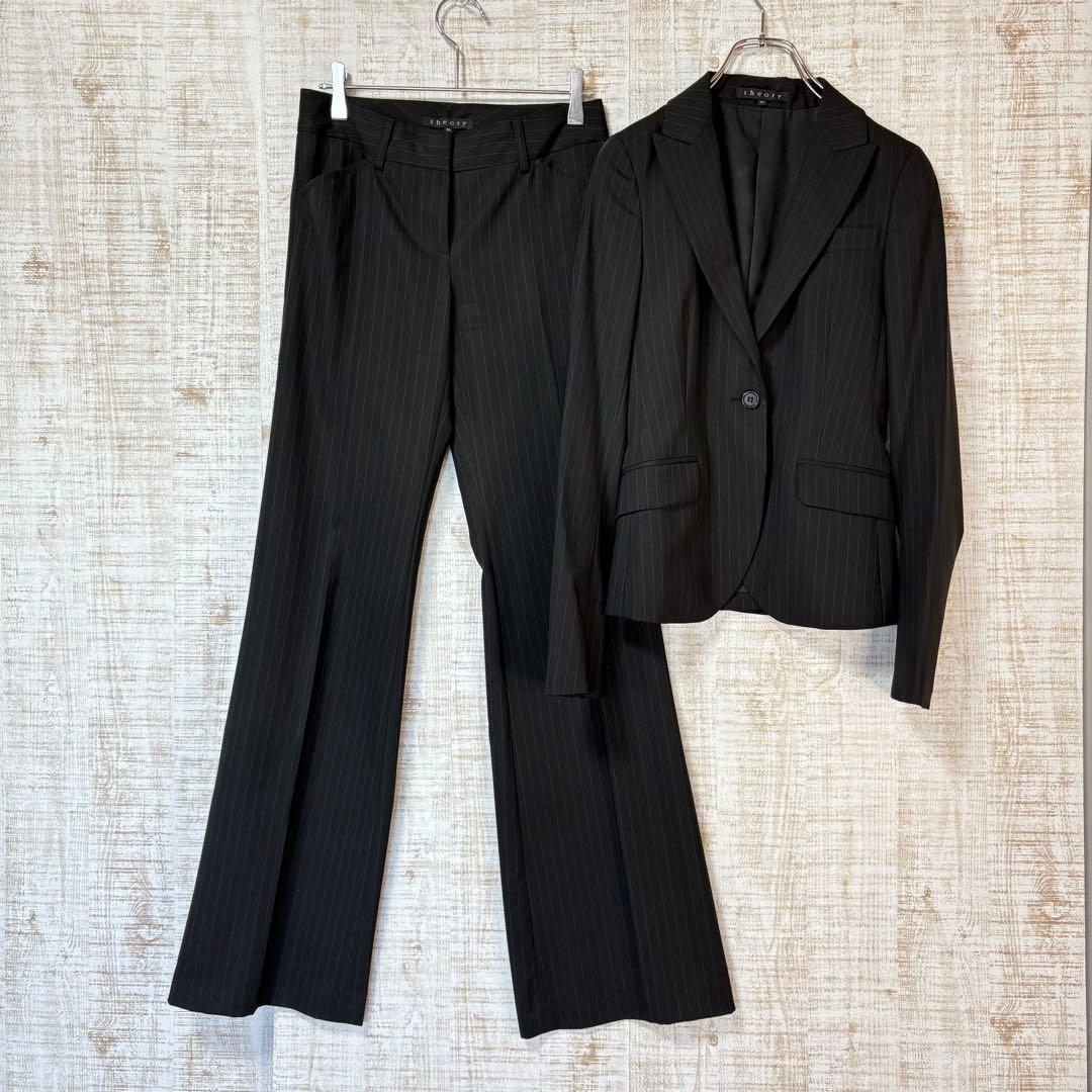 theory セオリー スーツ 薄手 ウール100 黒 ストライプ X0