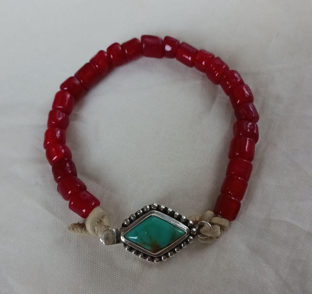 ターコイズ　ホワイトハートビーズ　ブレスレット　シルバー925