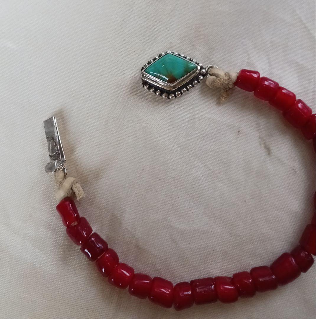 ターコイズ　ホワイトハートビーズ　ブレスレット　シルバー925