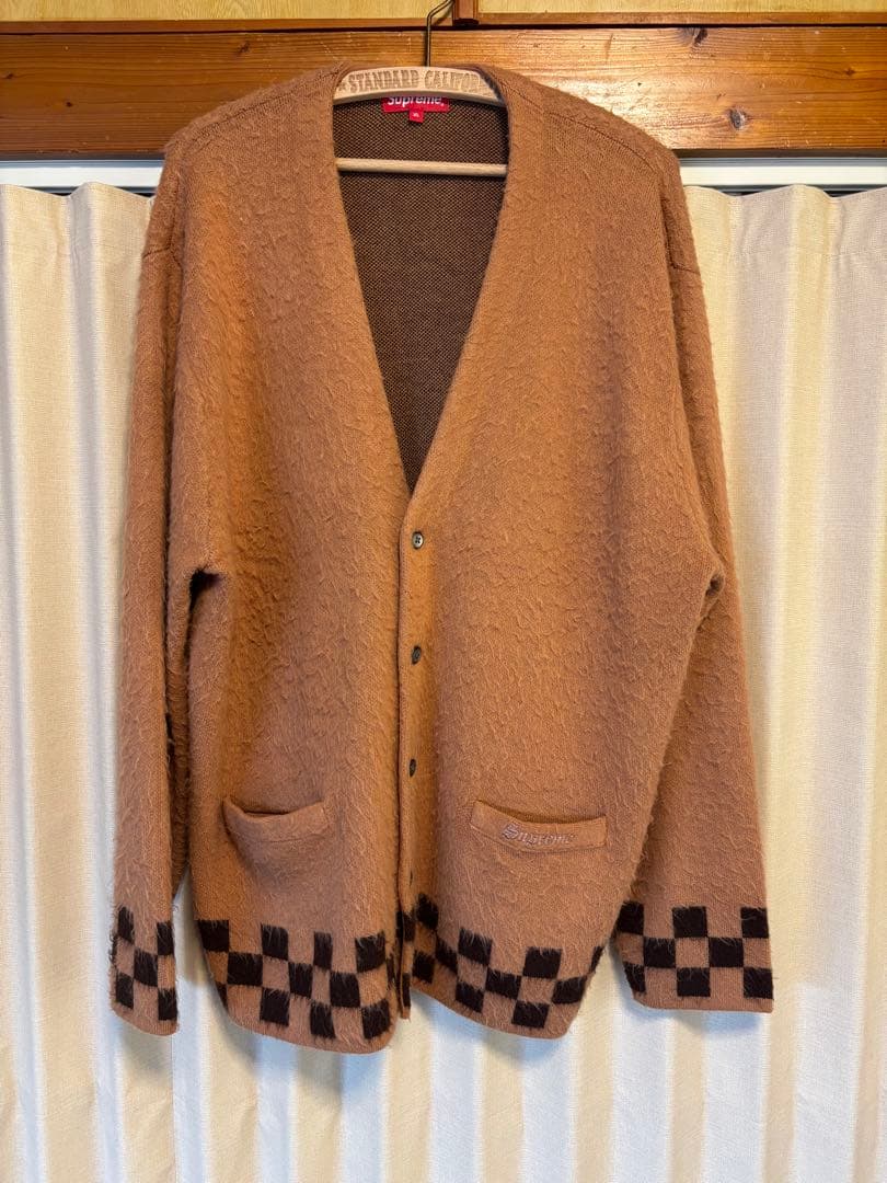 supreme チェッカー カーディガン ブラウン XL シュプリーム