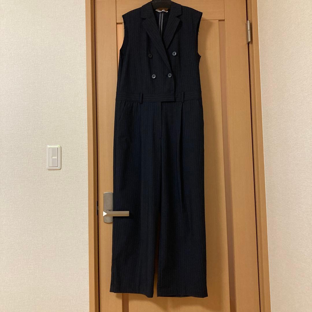 完売商品Whim Gazetteテーラーカラーノースリーブジャンプスーツネイビー
