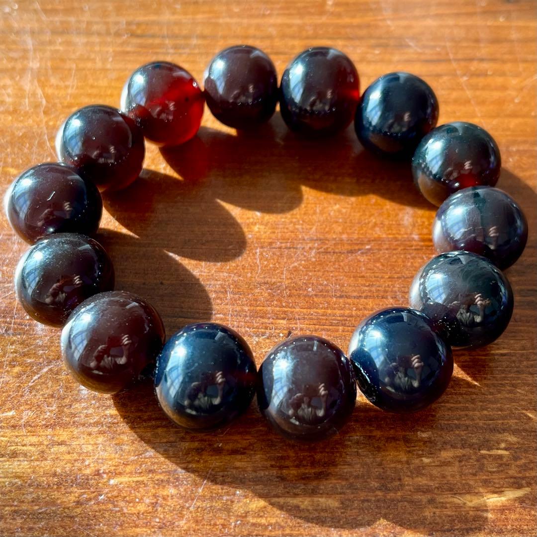 高品質 琥珀 スマトラ チェリーレッド ブルー アンバー ブレスレット 化石