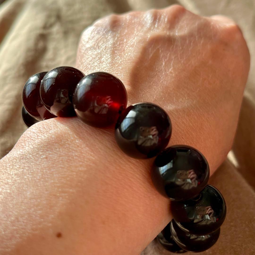 高品質 琥珀 スマトラ チェリーレッド ブルー アンバー ブレスレット 化石