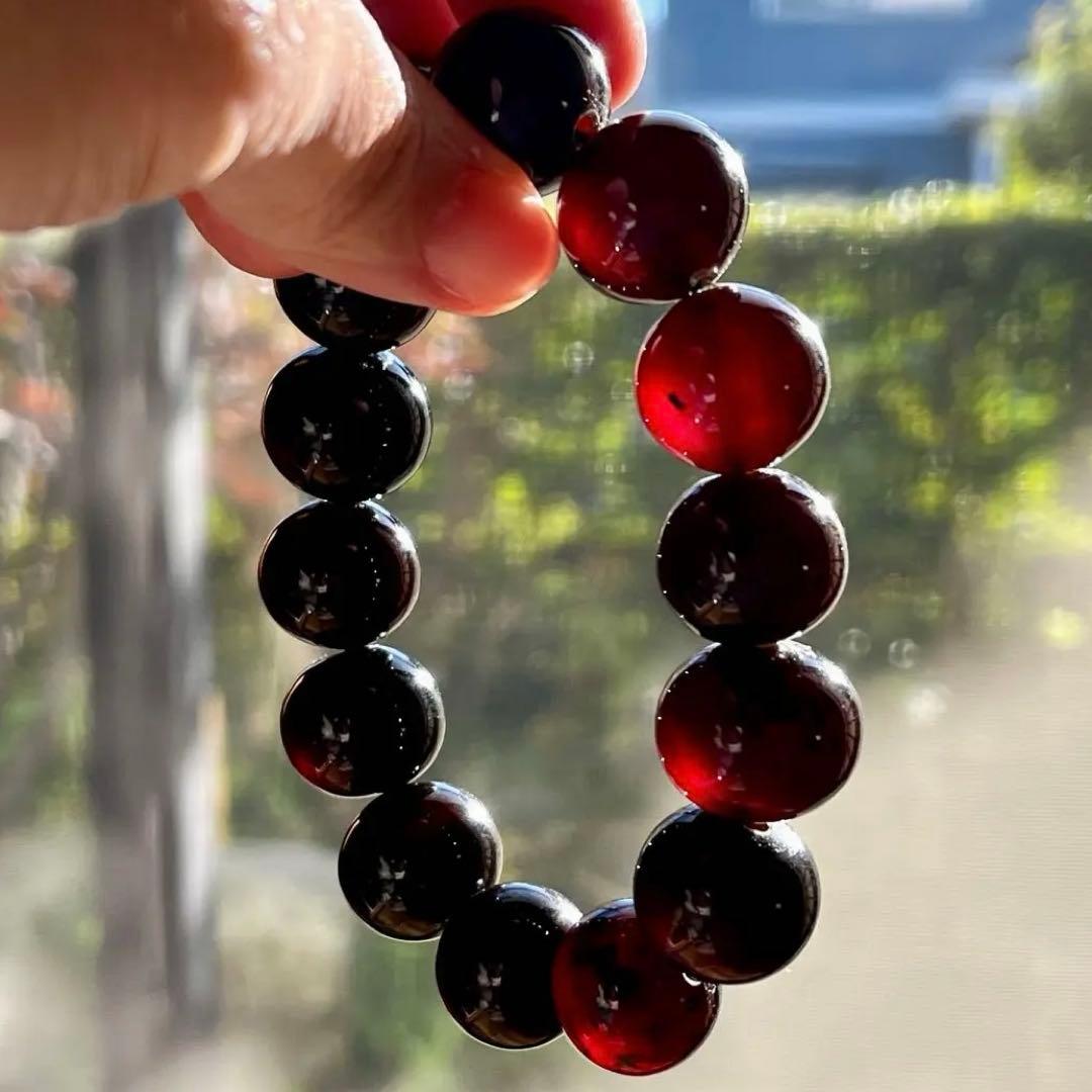 高品質 琥珀 スマトラ チェリーレッド ブルー アンバー ブレスレット 化石