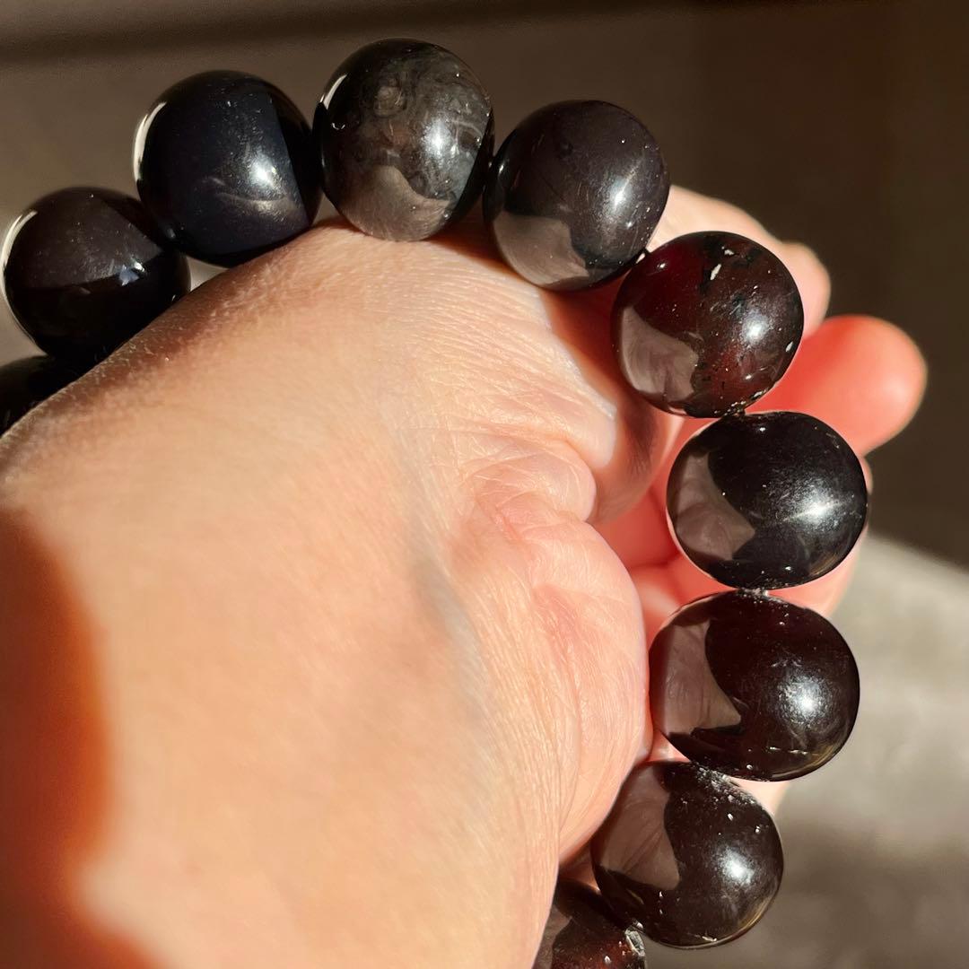 高品質 琥珀 スマトラ チェリーレッド ブルー アンバー ブレスレット 化石