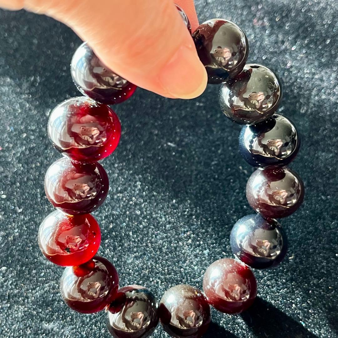 高品質 琥珀 スマトラ チェリーレッド ブルー アンバー ブレスレット 化石