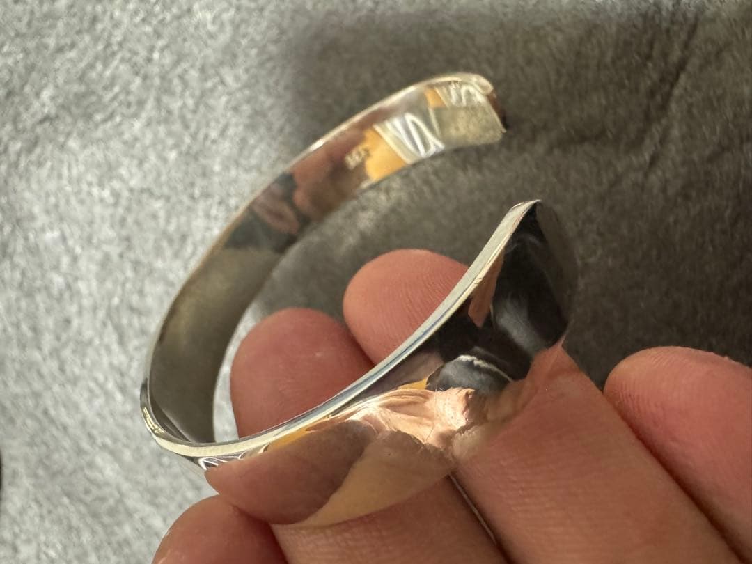 シルバー925 平打ちバングル　ローズ　花　シルバーバングル　ネイティブ