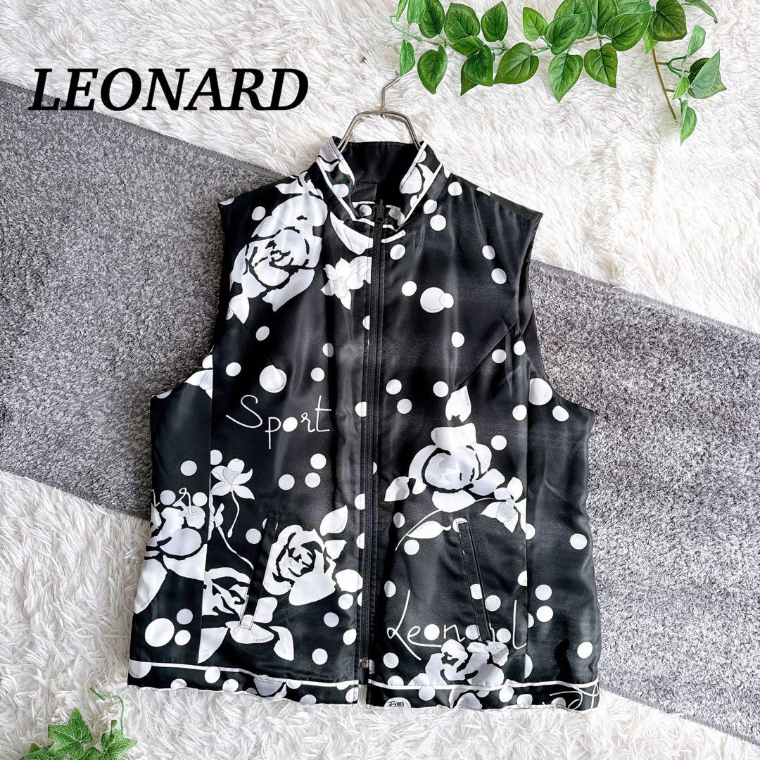 レオナール　リバーシブル　中綿ベスト　花柄　大きいサイズ　42 黒