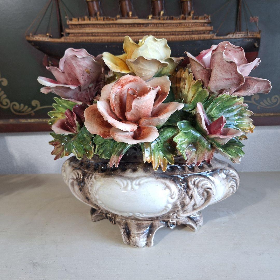 イタリア製 輸入雑貨 カポディモンテ焼き 磁花 ローズ リビングスタジオ