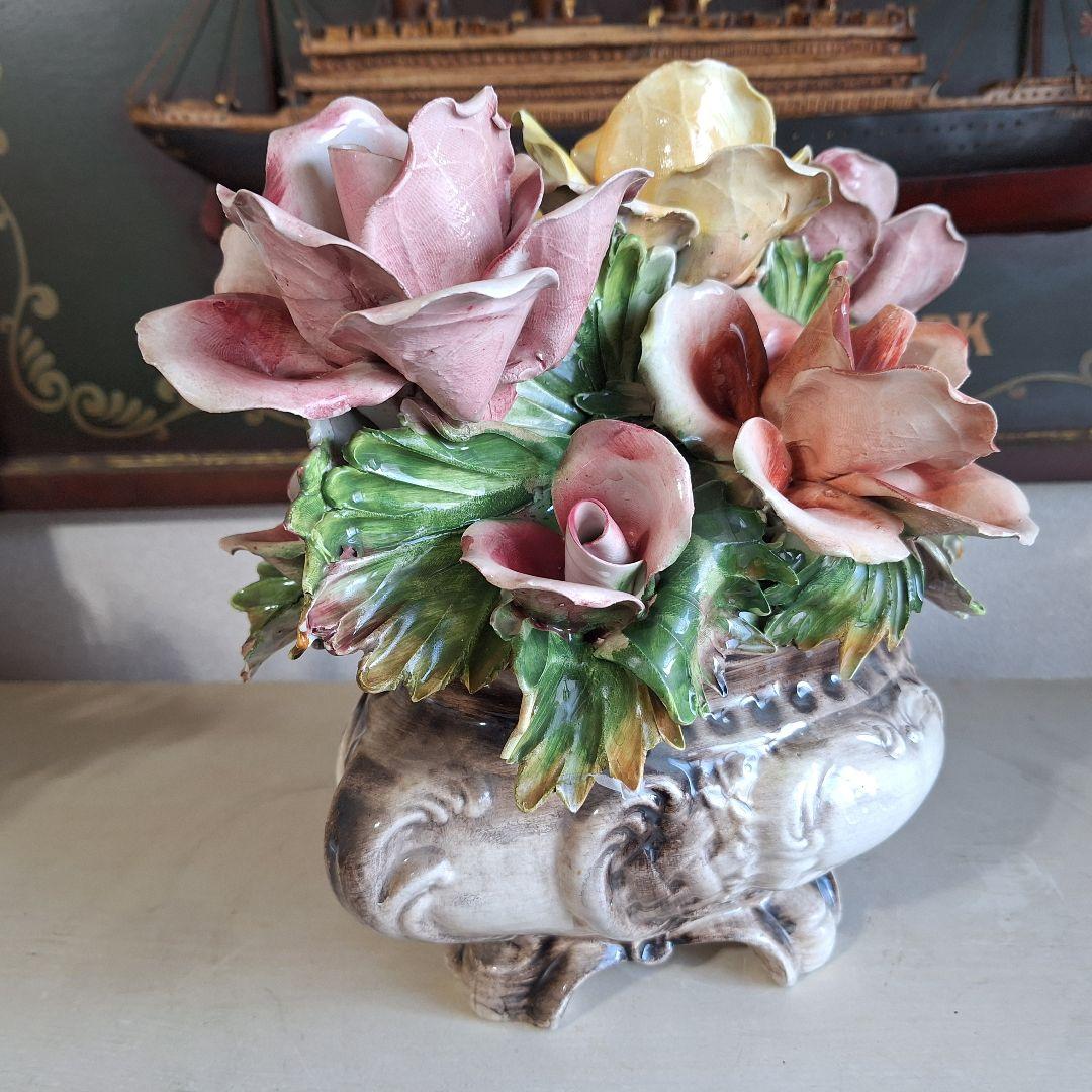 イタリア製 輸入雑貨 カポディモンテ焼き 磁花 ローズ リビングスタジオ