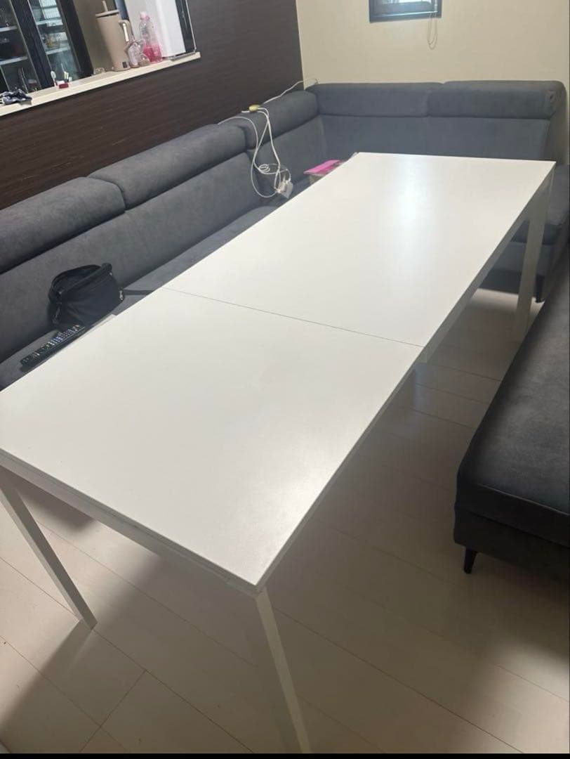 ホワイト 伸縮式 ダイニングテーブル