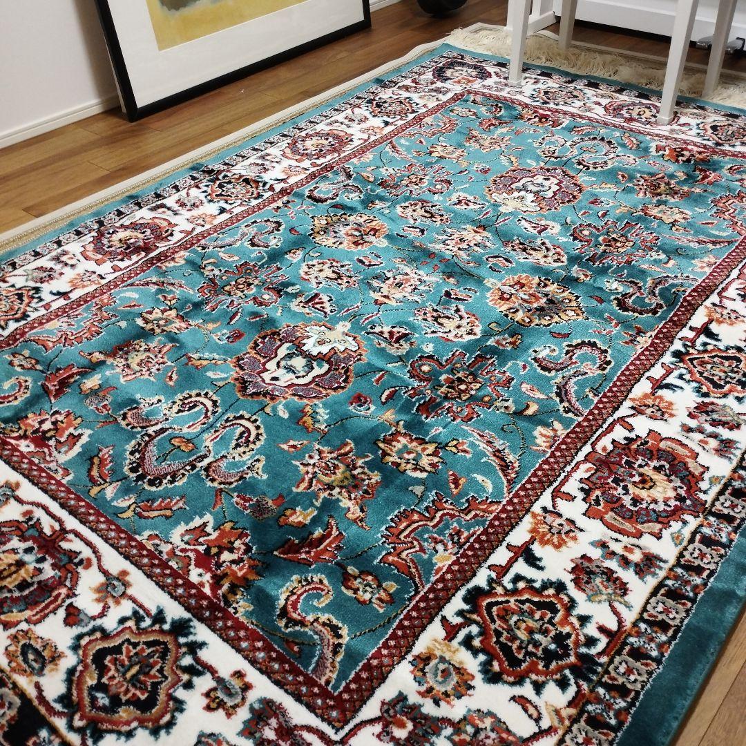 希少　トルコ絨毯　ラグ　ブルー系