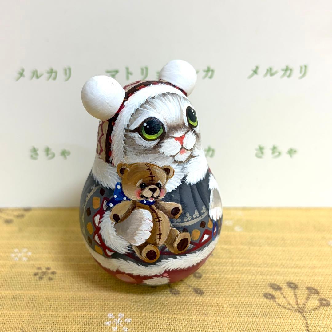 猫　マトリョーシカ　おきあがりこぼし　ロシア雑貨　ニコラエヴァ　手描き