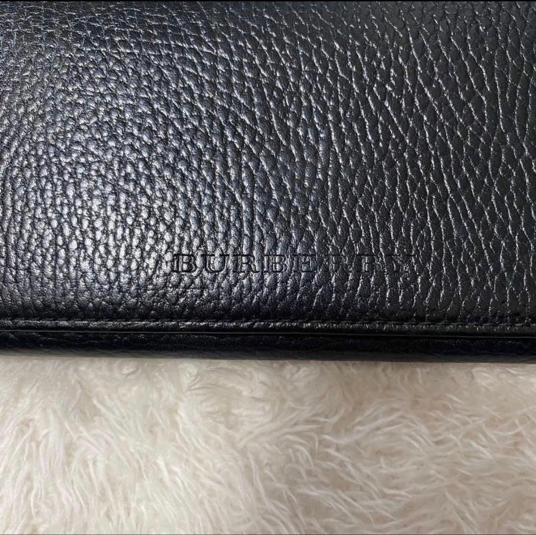極 美品 BURBERRY バーバリー 長財布 ブラック ロゴ 本革 折り財布