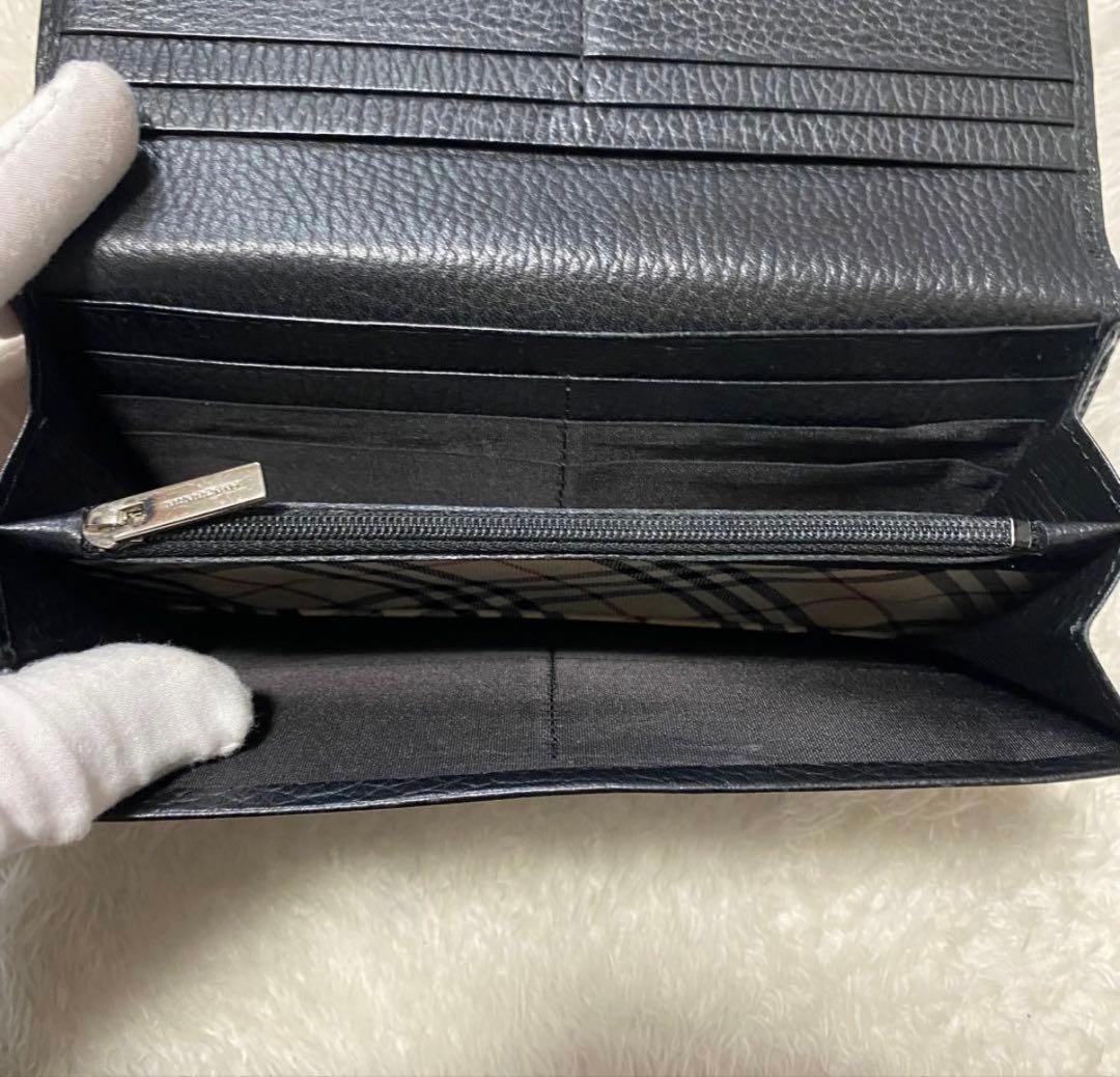 極 美品 BURBERRY バーバリー 長財布 ブラック ロゴ 本革 折り財布