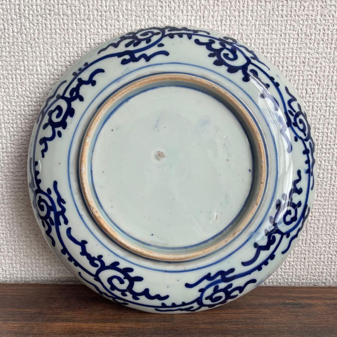 明治〜大正期 染付 蛸唐草文 皿 20cm 3枚揃い 古伊万里様式 和食器 骨董