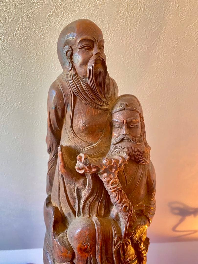 竹根彫刻 二体の人物像 約38cm1点 TA1165