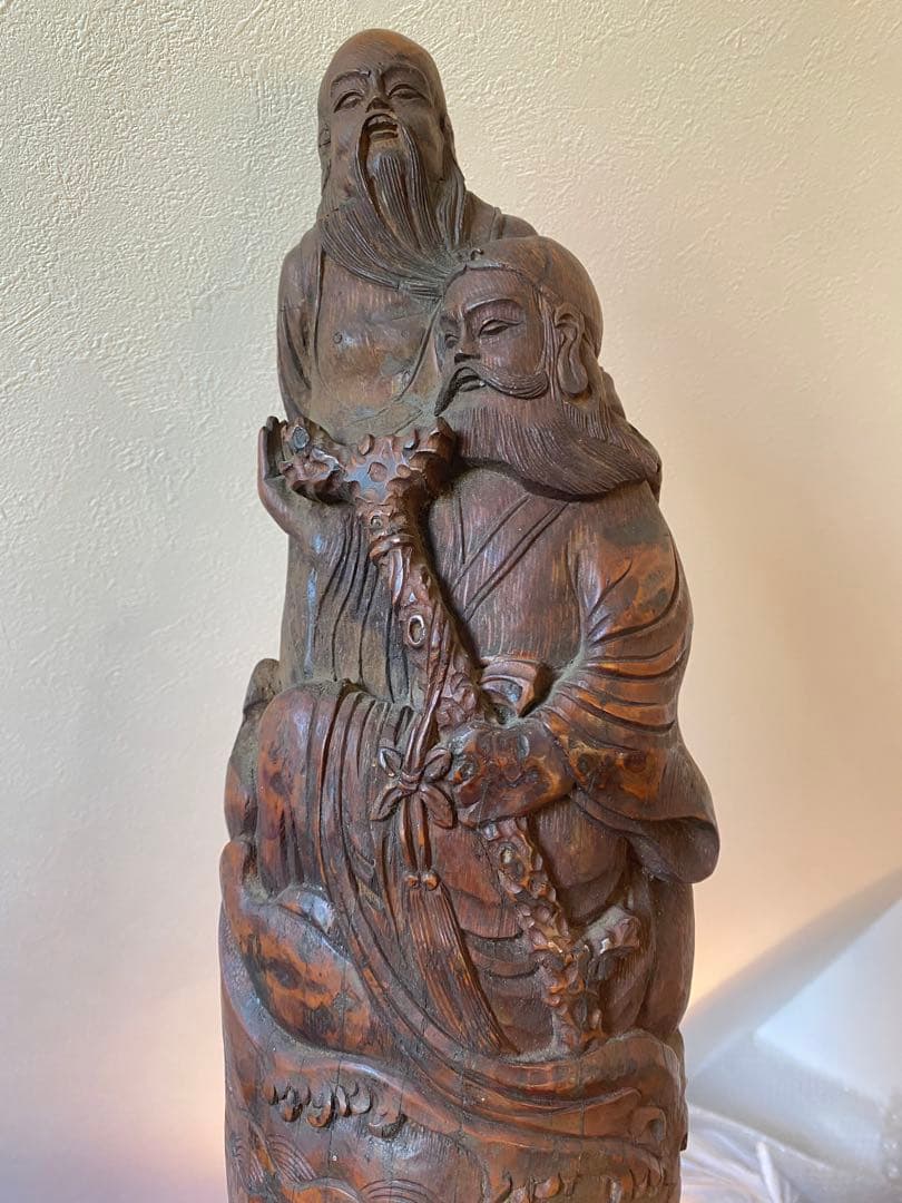 竹根彫刻 二体の人物像 約38cm1点 TA1165