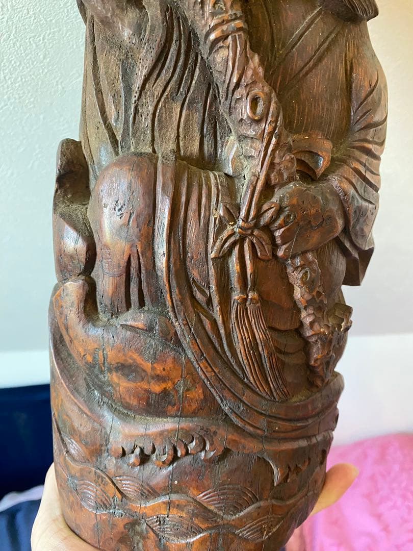 竹根彫刻 二体の人物像 約38cm1点 TA1165