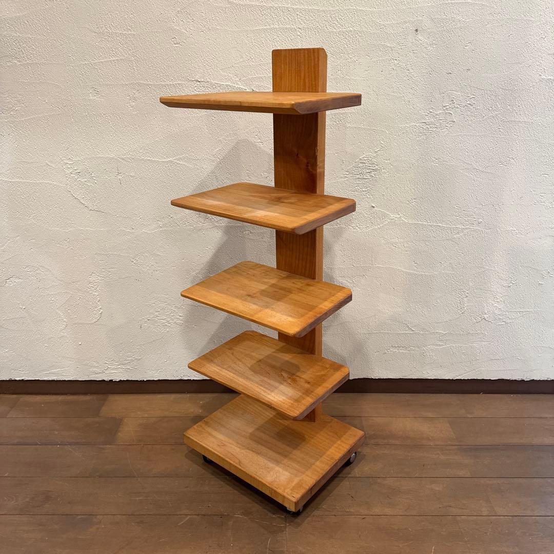 キャスター付きフリーラック 5段 ブラックチェリー無垢