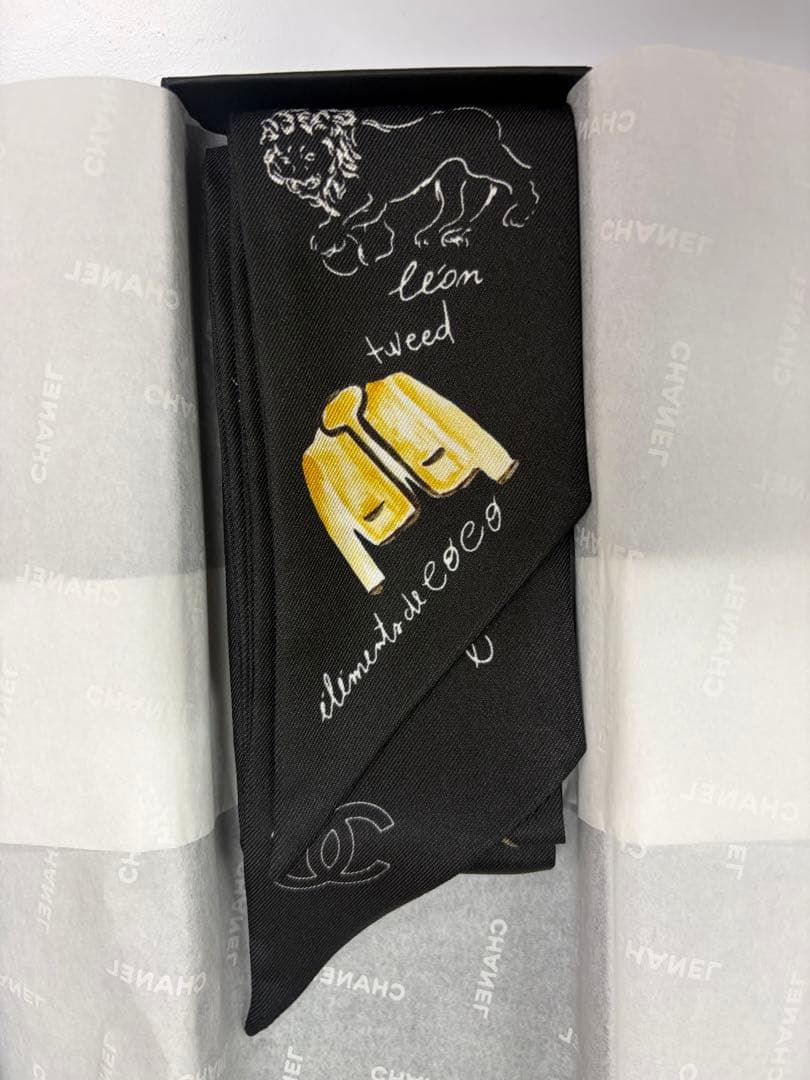 【美品】CHANEL シルク ツイルスカーフ 黒