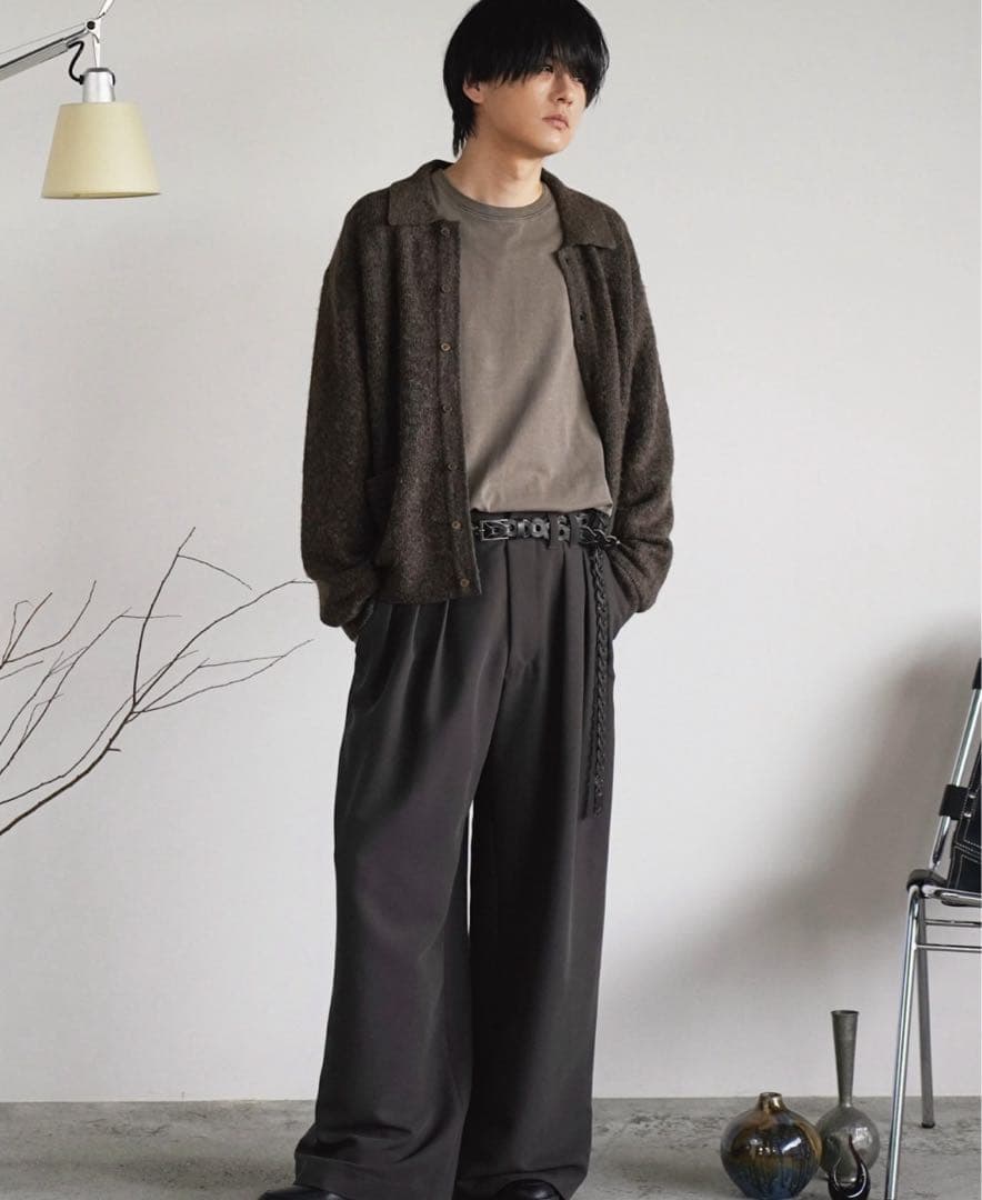 【WYM LIDNM】モヘア ニット シャツ カーディガン ブラウン　S