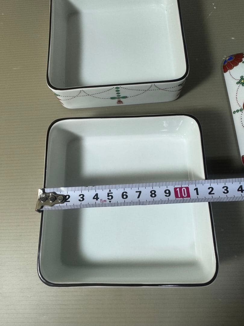 2513 希少　有田焼 其泉窯 角二段重 錦日輪赤玉瓔珞文　未使用