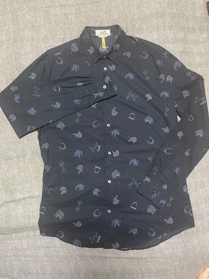 Bamiki  HERMES ダークブルー プリントシャツ