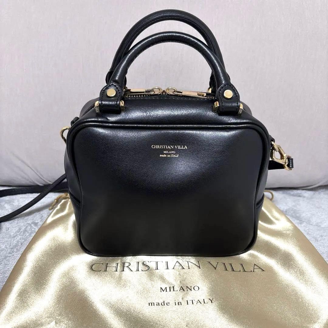 クリスチャンヴィラ　2way スクエアバッグ　ミニボストンバッグ　ブラック