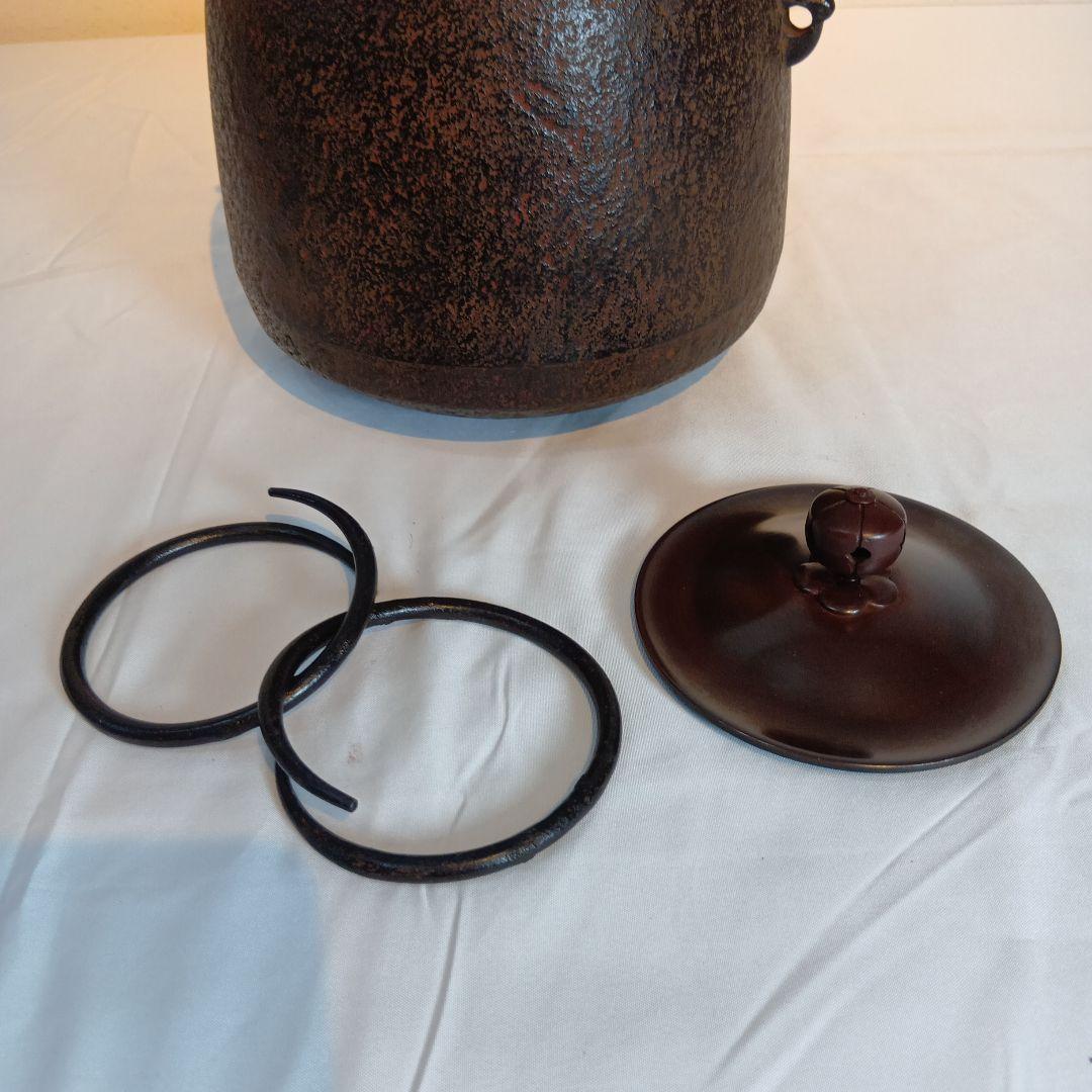 茶道具　南部盛岡(熊谷喜平作)面取風炉　 梵鐘釜、五徳一式　共箱　しおり付
