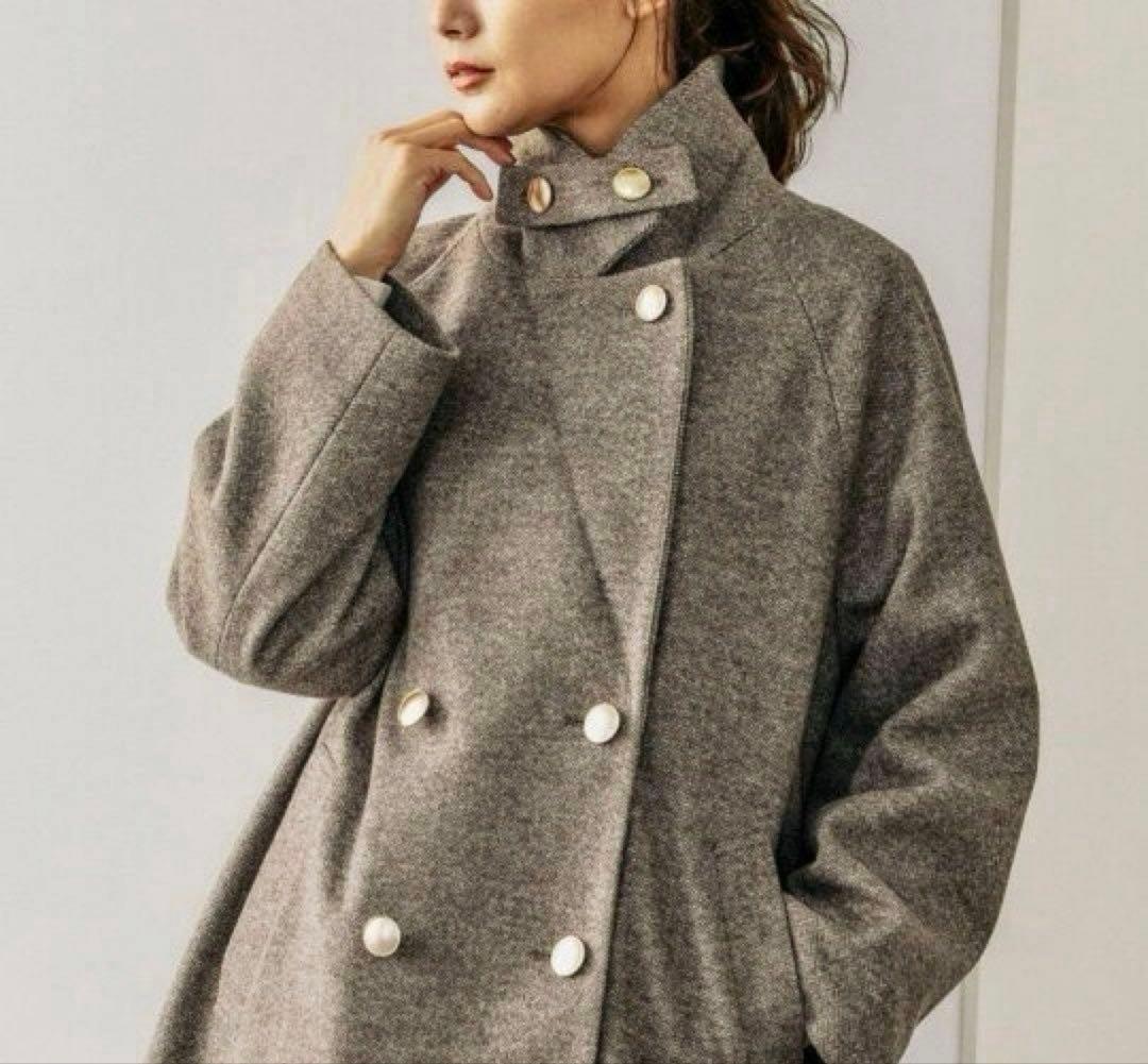 GLOBAL WORK 軽やかストレッチ衿2WAYコート　ヘリンボーン　L