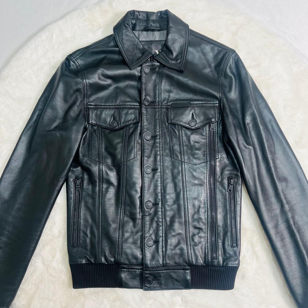 【美品】ARMANI EXCHANGE 羊革 レザー ブルゾンジャケット