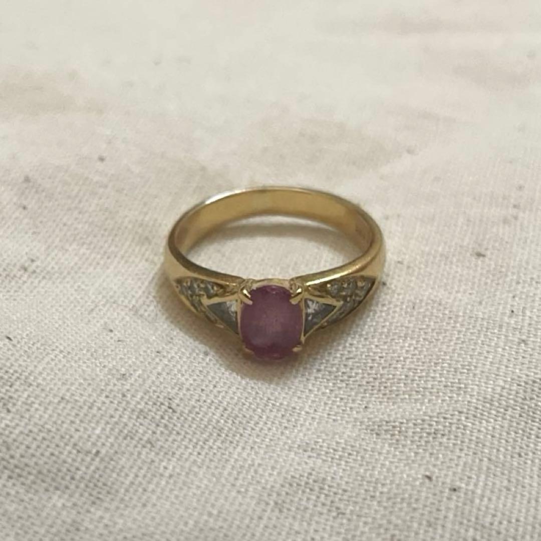 【18金】ピンクサファイア ダイヤモンド ゴールドリング 13号 750