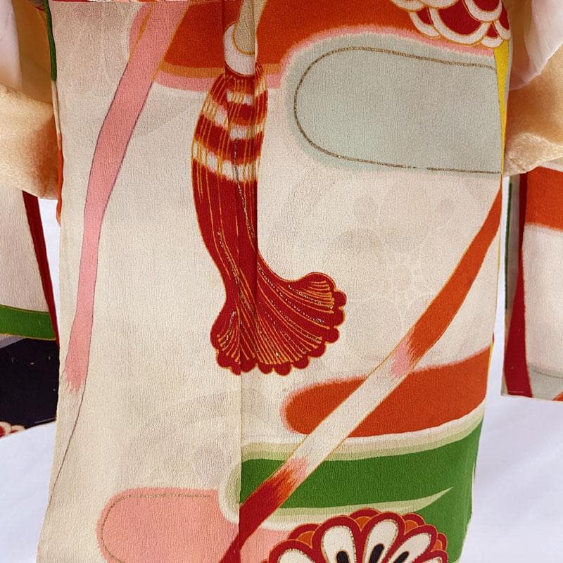 508ag76◎七五三 三歳 女の子 アンティーク着物&被布 レトロ 淡素色◎