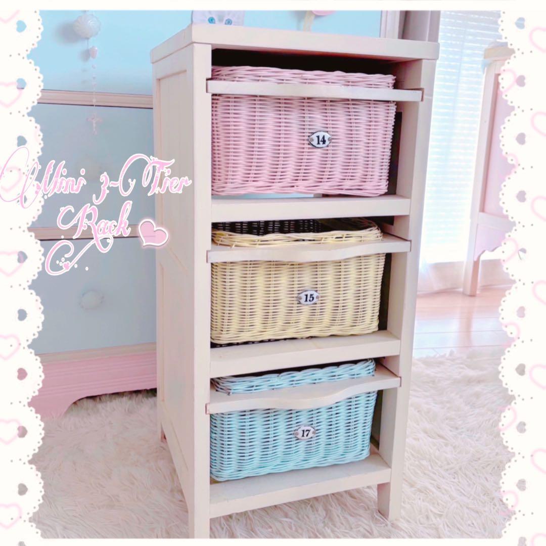 ヴィンテージ　3段ラック　ウィッカー　ラタン家具