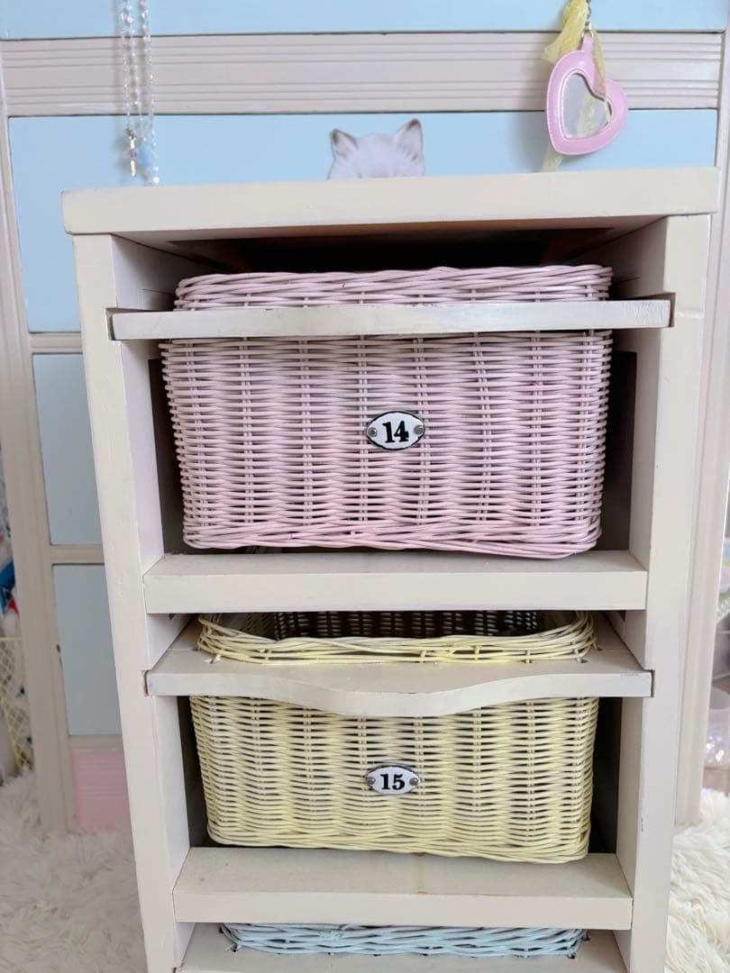 ヴィンテージ　3段ラック　ウィッカー　ラタン家具