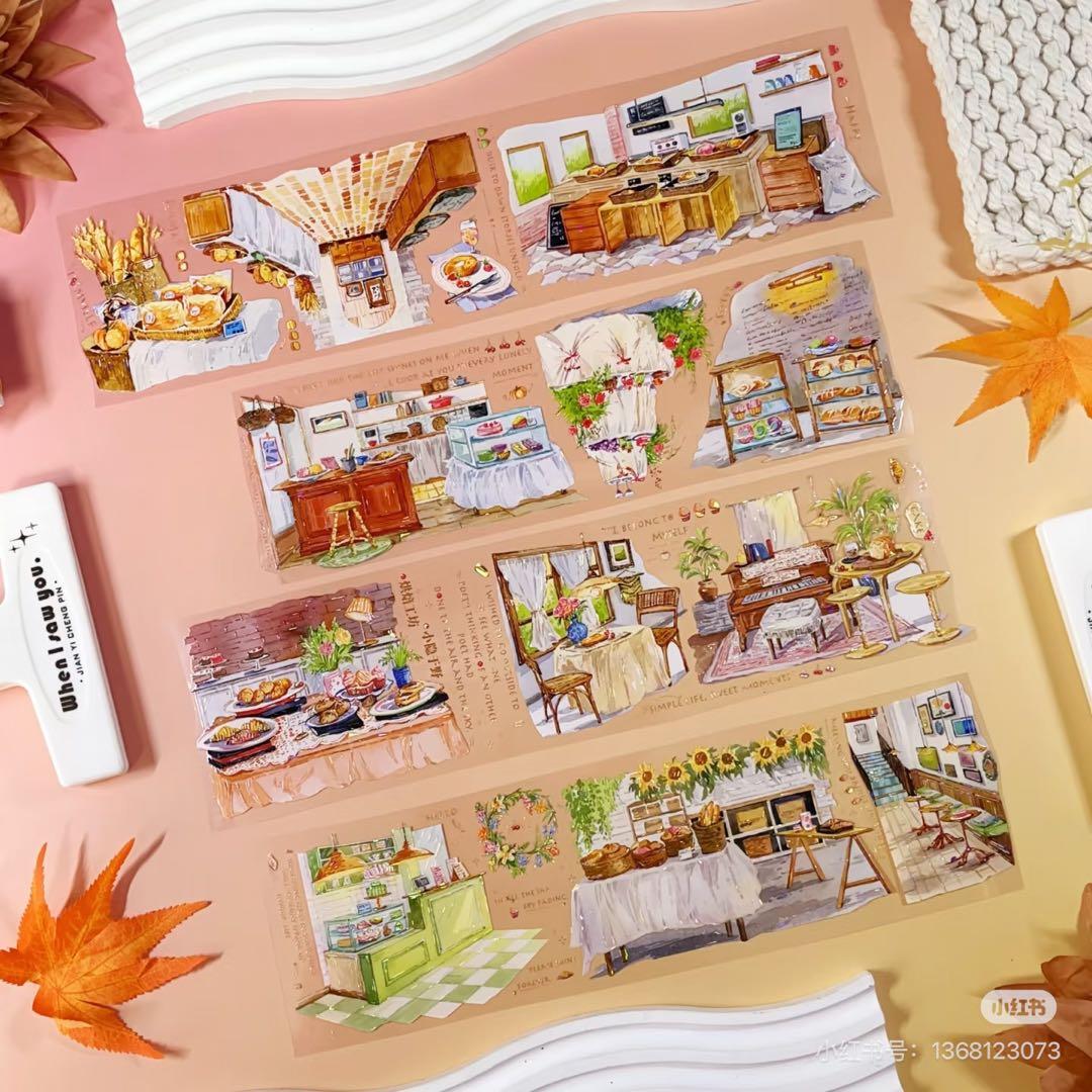 【9103】海外　マステ　3/5/巻　貝殻光マスキングテープベーカー　お店背景系