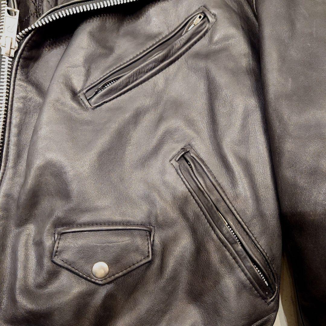 USヴィンテージ レザーライダースダブル 黒 牛革 サイドレースアップ